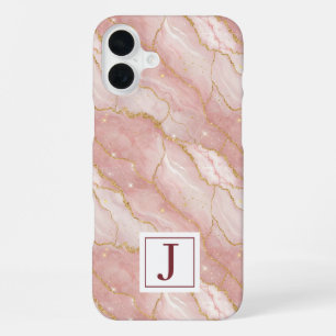 Personalized Monogram Rose Quartz Gold iPhone 16 Plus Case