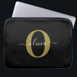 Personalized Monogram Script Name Black White Gold Laptop Sleeve<br><div class="desc">This elegant monogram and stylish script name design can be given as a gift for a birthday, wedding, bridal shower, anniversary, Mother's Day or any occasion. It can be personalized with the person's initial and name. You can change the font, font color, font size and background color using the Design...</div>