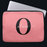 Personalized Monogram Script Name Black White Pink Laptop Sleeve<br><div class="desc">This elegant monogram and stylish script name design can be given as a gift for a birthday, wedding, bridal shower, anniversary, Mother's Day or any occasion. It can be personalized with the person's initial and name. You can change the font, font color, font size and background color using the Design...</div>