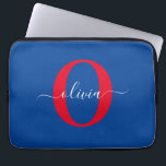 Personalized Monogram Script Name Blue White Red Laptop Sleeve<br><div class="desc">This elegant monogram and stylish script name design can be given as a gift for a birthday, wedding, bridal shower, anniversary, Mother's Day or any occasion. It can be personalized with the person's initial and name. You can change the font, font color, font size and background color using the Design...</div>