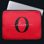 Personalized Monogram Script Name Red Black White Laptop Sleeve<br><div class="desc">This elegant monogram and stylish script name design can be given as a gift for a birthday, wedding, bridal shower, anniversary, Mother's Day or any occasion. It can be personalized with the person's initial and name. You can change the font, font color, font size and background color using the Design...</div>