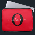Personalized Monogram Script Name Red Black White Laptop Sleeve<br><div class="desc">This elegant monogram and stylish script name design can be given as a gift for a birthday, wedding, bridal shower, anniversary, Mother's Day or any occasion. It can be personalized with the person's initial and name. You can change the font, font color, font size and background color using the Design...</div>
