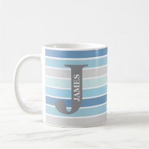 Personalized Monogram 'Shades of Blue' Striped Coffee Mug