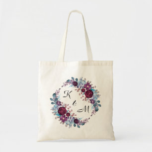 Personalized monogram text watercolor flower flora tote bag