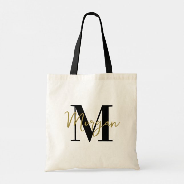 Personalized Monogram Tote – Gold & Black Bag (Back)