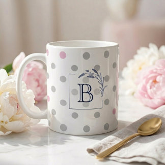 Personalized Monogram Wedding Favors – Pink & Grey Coffee Mug