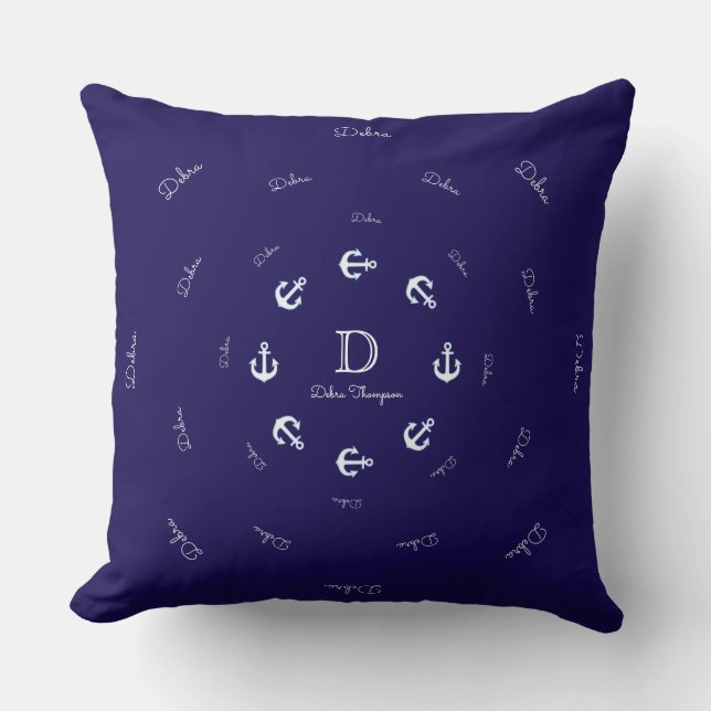 Personalized Monogram with Anchors sea inspired Cushion (Front)