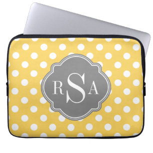 Personalized Monogram Yellow Polka Dots Pattern Laptop Sleeve