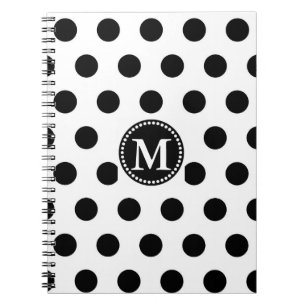 Personalized Monogrammed Black & White Polka Dots Notebook