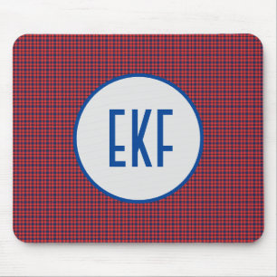 Personalized Monogrammed Red and Blue Plaid  Mouse Mat