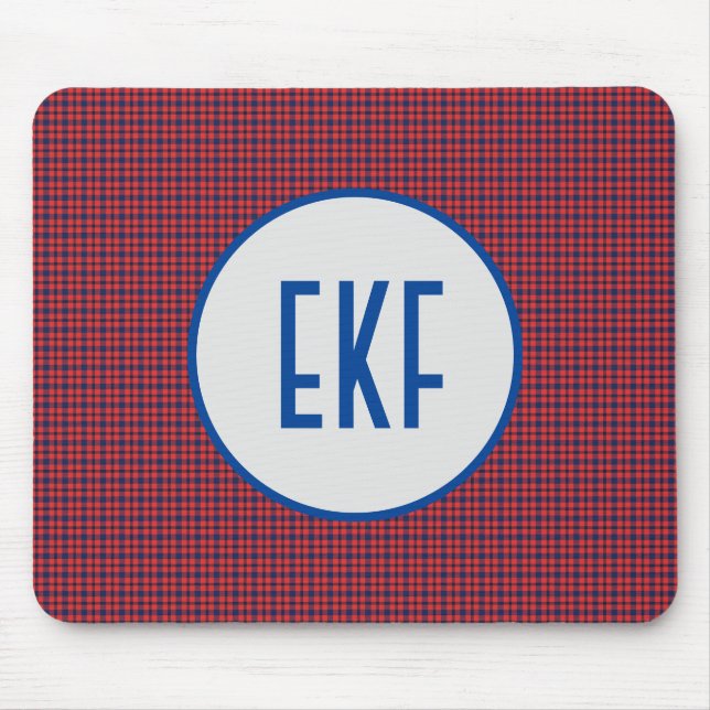 Personalized Monogrammed Red and Blue Plaid  Mouse Mat (Front)