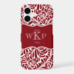 Personalized Monograms Cranberry Damask Pattern Ca