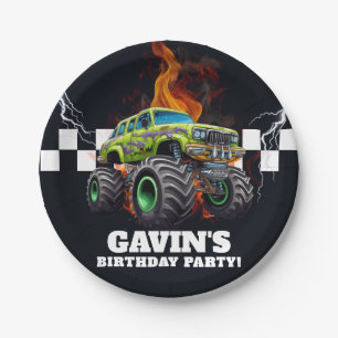 Personalized Monster Truck Birthday Party Paper Plate