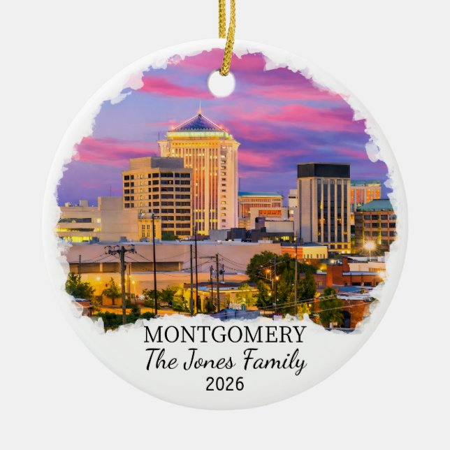 Personalized Montgomery Ornament, Custom Alabama Ceramic Tree Decoration (Front)