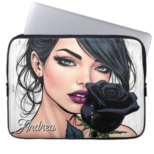 Personalized Moody Gothic Woman with Rose   Laptop Sleeve