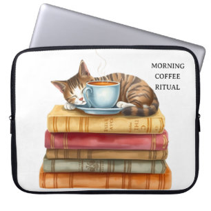 Personalized Morning Coffee Cat Ritual Cozy Laptop Sleeve