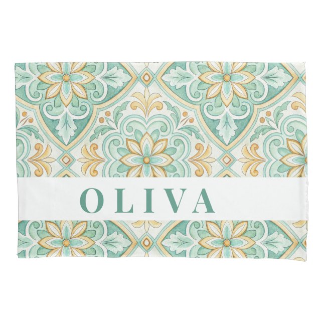 Personalized Moroccan Tile Mediterranean  Pillowcase (Front)