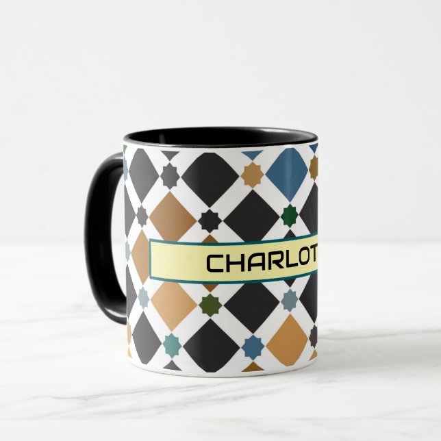 Personalized Moroccan Zellige Pattern Mug – Custom (Front Left)