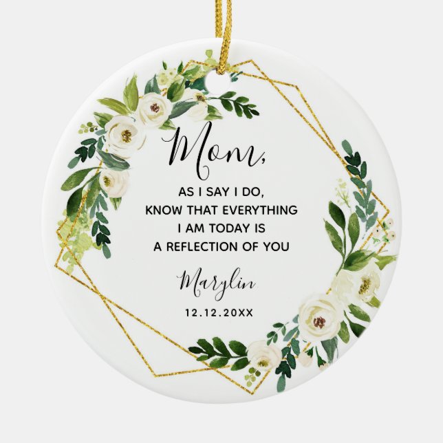 Personalized Mother of the Bride Floral Gift Ceramic Tree Decoration (Front)