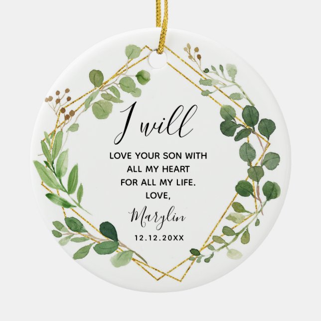 Personalized Mother of the Groom Greenery Gift Ceramic Tree Decoration (Front)