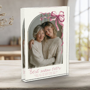 Personalized Mother’s Day Best Mom Ever Pink Arch Photo Block
