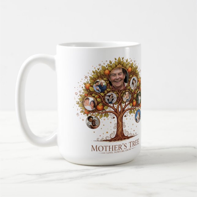 Personalized Mother's Tree 9-Photo Custom Family Coffee Mug (Left)