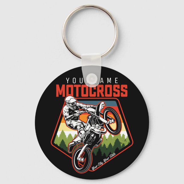 Personalized Motocross Racing Dirt Bike Trail Ride Key Ring (Front)