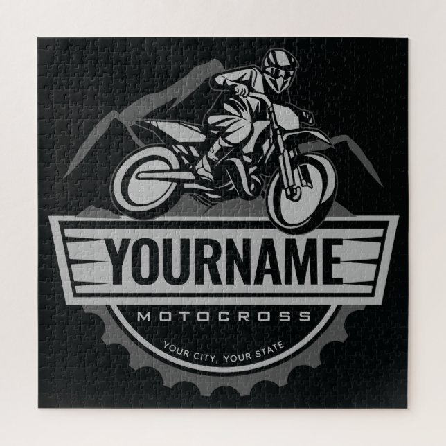 Personalized Motocross Rider Dirt Bike Hill Racing Jigsaw Puzzle (Vertical)