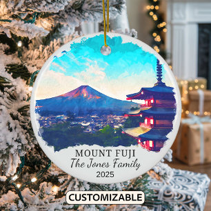 Personalized Mount Fuji Ornament, Japan Gift Ceramic Tree Decoration