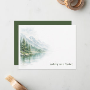 Personalized Mountain Lake Flat Note Card