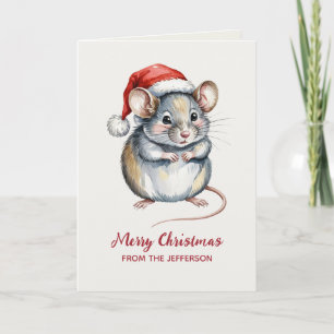 Personalized Mouse with Santa Hat Christmas        Holiday Card