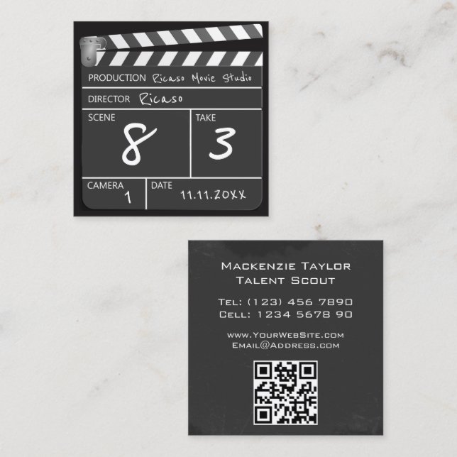 Personalized Movie Clapperboard Square Business Card (Front/Back)