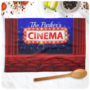 Personalized Movie Theater Cinema Family Room Tea Towel