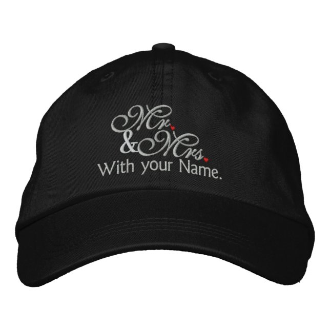 Personalized Mr. and Mrs. Husband Wife His Hers Embroidered Hat (Front)