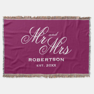 Personalized Mr and Mrs surname chic burgundy red Throw Blanket
