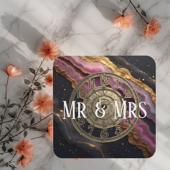 Personalized Mr & Mrs Agate Pink Romantic Luxury Coaster (Personalized Mr & Mrs Agate Pink Romantic Luxury Beverage Coaster)