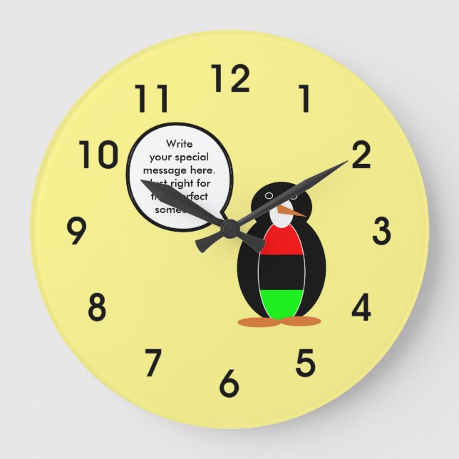 Personalized Ms Penguin African Diaspora Talking Large Clock (Front)