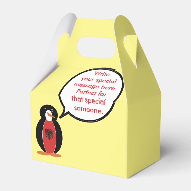Personalized Ms. Penguin Albania Gable Favour Box (Back Side)
