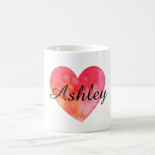 Personalized mug name and watercolor heart