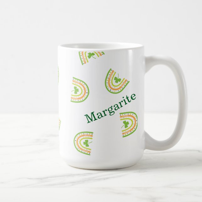 Personalized Multicolor Rainbows & Shamrocks Coffee Mug (Right)