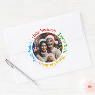 Personalized Multilingual Merry Christmas Photo Classic Round Sticker