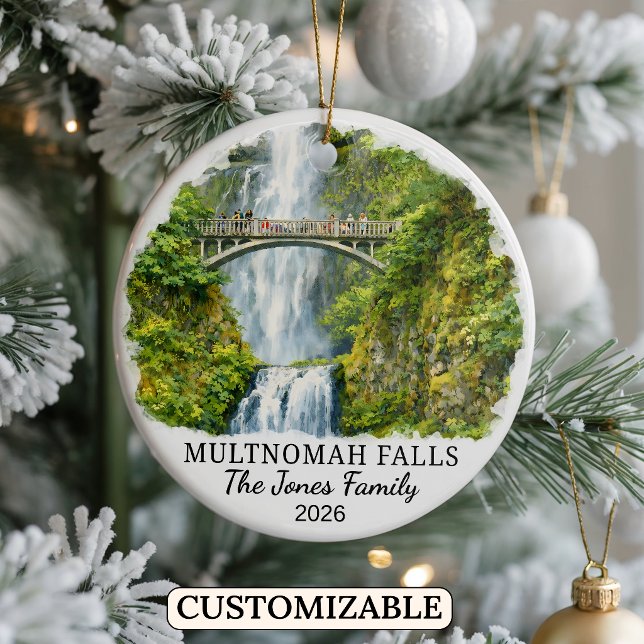 Personalized Multnomah Falls Ornament, Oregon Ceramic Tree Decoration (Creator Uploaded)