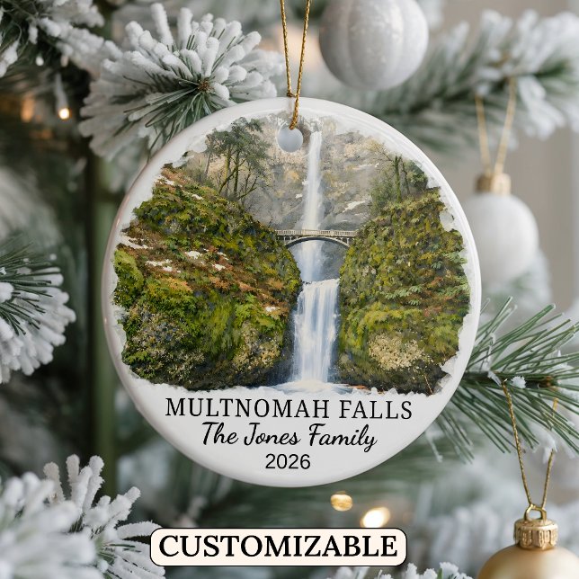 Personalized Multnomah Falls Ornament, Oregon Ceramic Tree Decoration (Creator Uploaded)