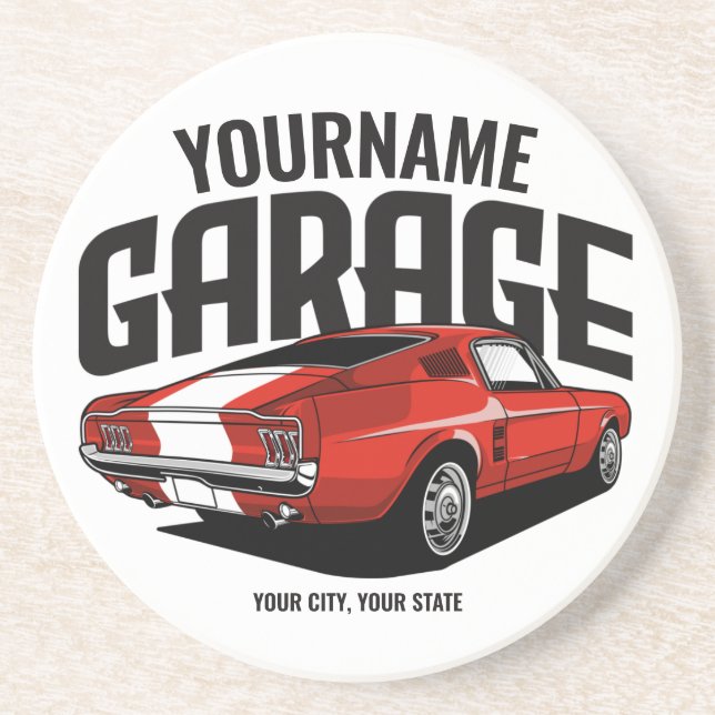 Personalized Muscle Car 1967 Red Fastback Garage  Coaster (Front)