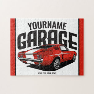 Personalized Muscle Car 1967 Red Fastback Garage Jigsaw Puzzle