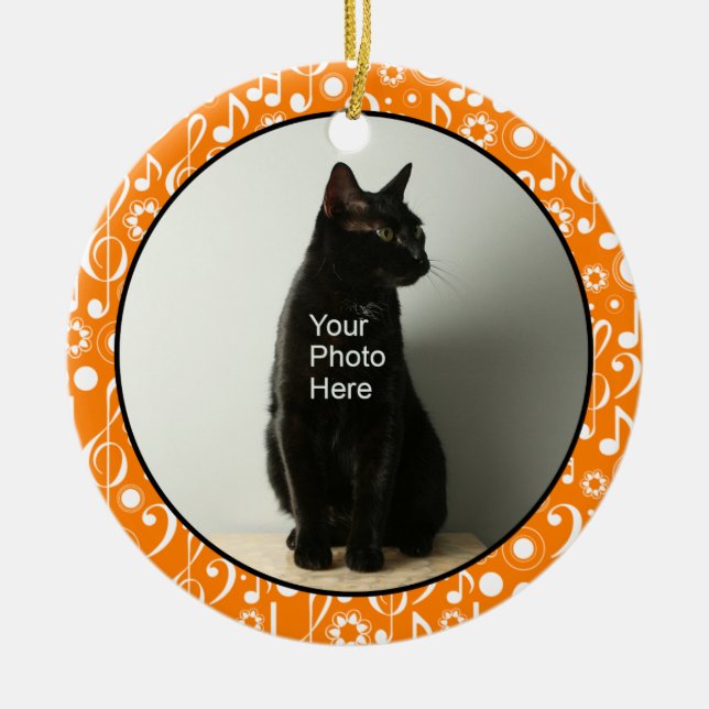 Personalized Music Notes Photo Ornament - Orange (Front)
