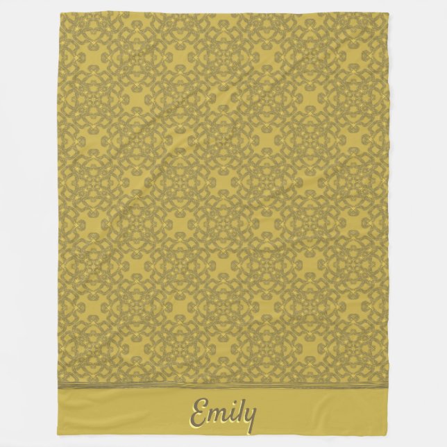 Personalized Mustard Yellow Pattern Fleece Blanket (Front)