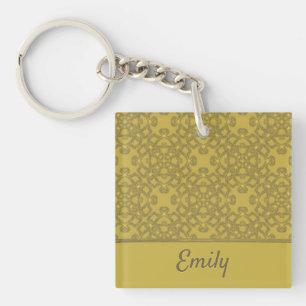 Personalized Mustard Yellow Pattern Key Ring