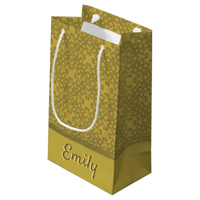 Personalized Mustard Yellow Pattern Small Gift Bag (Back Angled)