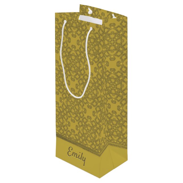 Personalized Mustard Yellow Pattern Wine Gift Bag (Back Angled)